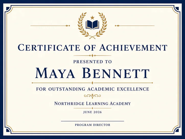 Academic Excellence Achievement Certificate template