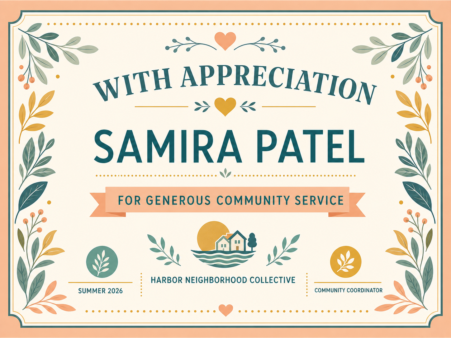 Community Service Appreciation Certificate certificate template