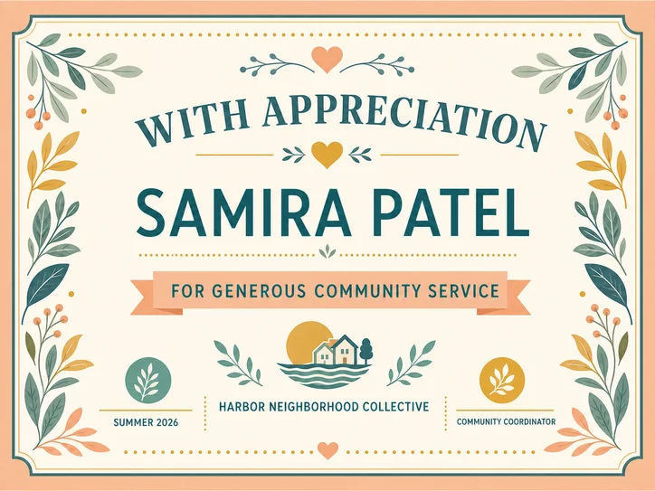 Community Service Appreciation Certificate template
