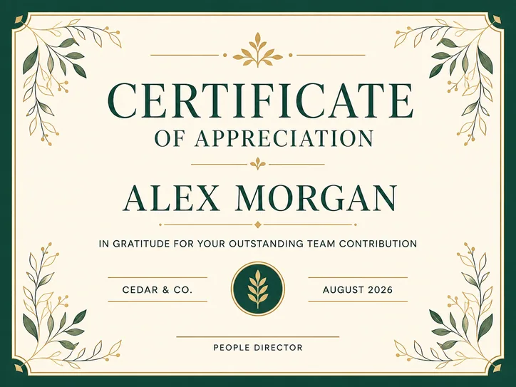 Team Contribution Appreciation Certificate template