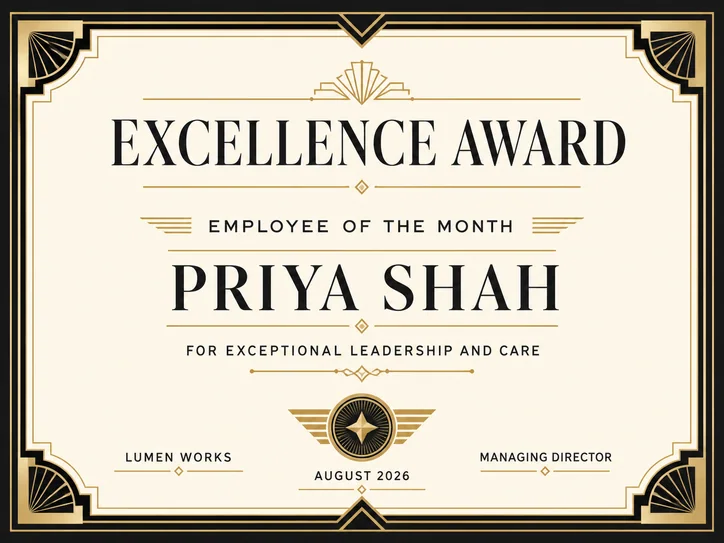 Employee Excellence Award Certificate template