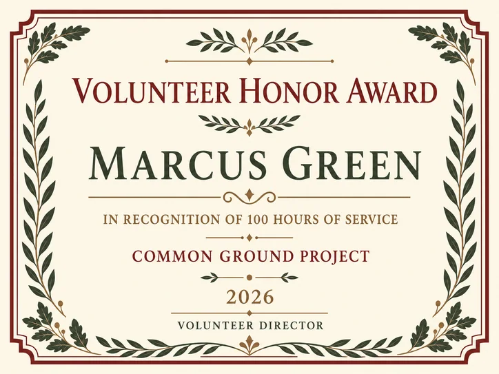 Volunteer Honor Award Certificate template