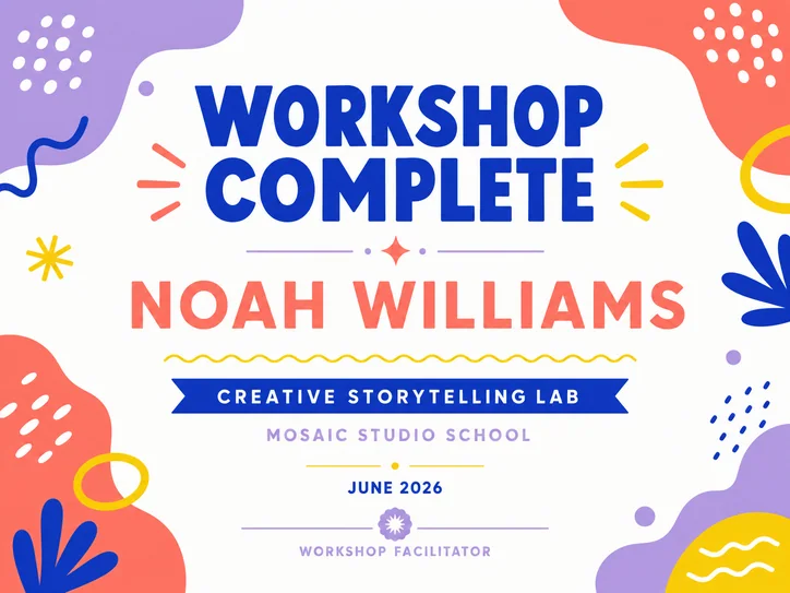 Creative Workshop Completion Certificate template