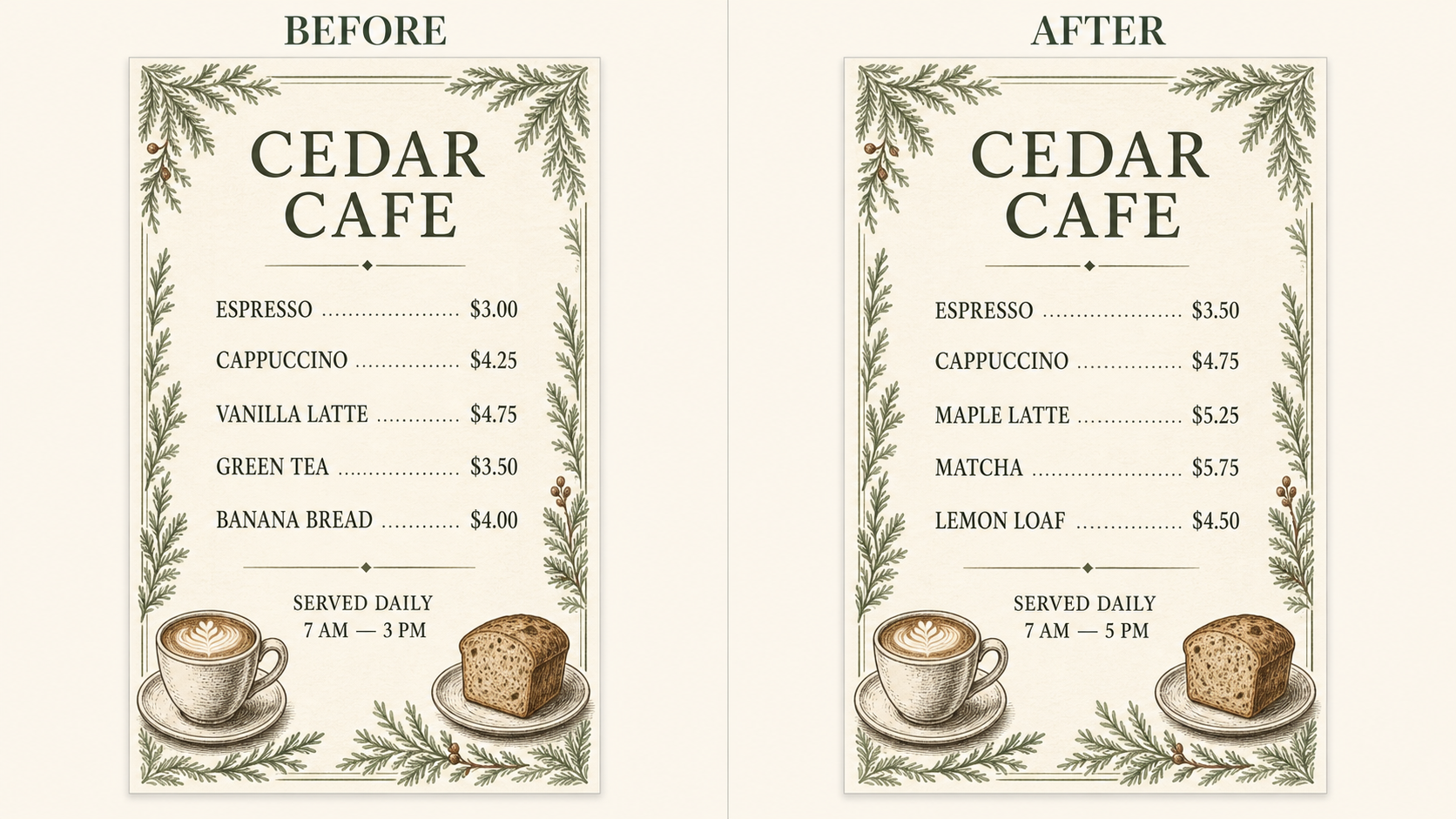 Update a Menu Price template