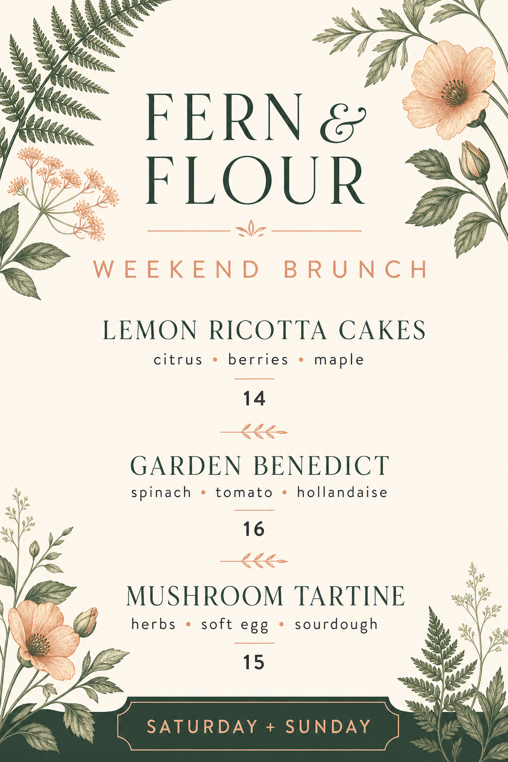 Botanical Brunch Menu menu template