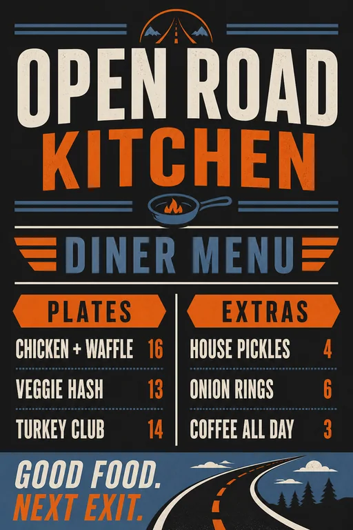 Modern Roadside Diner Menu template