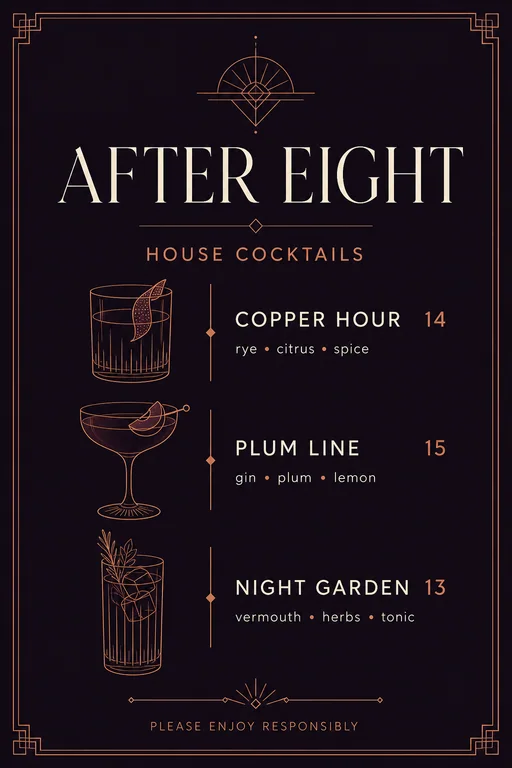 Evening Cocktail Menu template