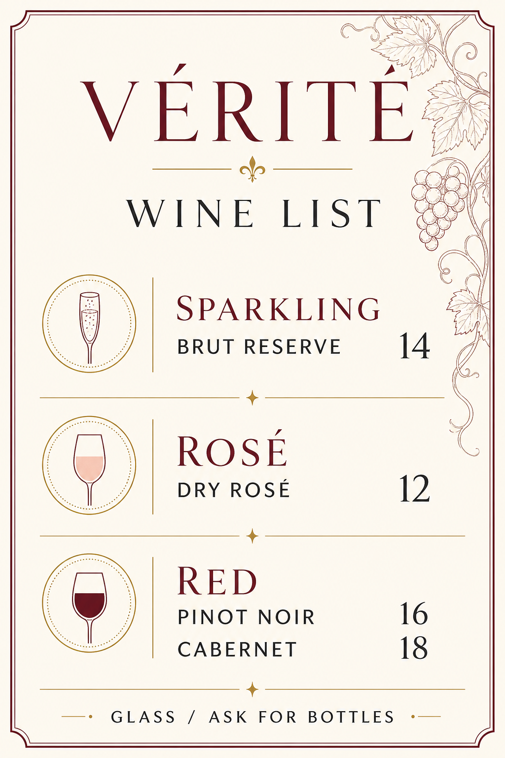 Minimal Wine List menu template