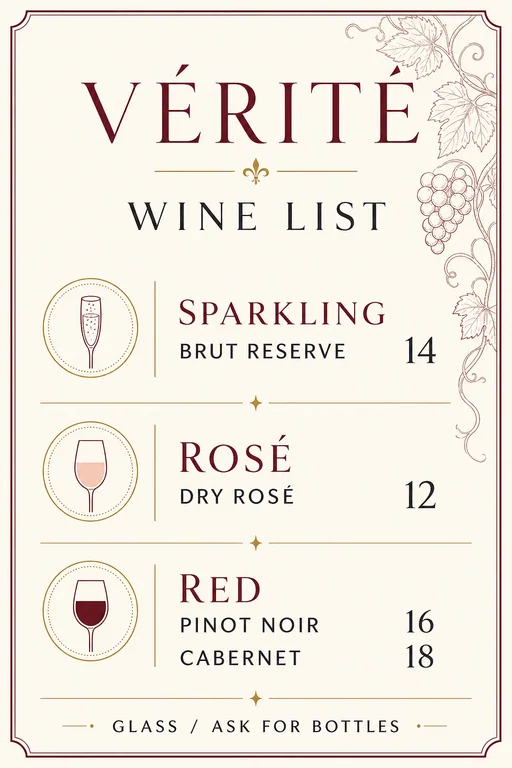 Minimal Wine List template