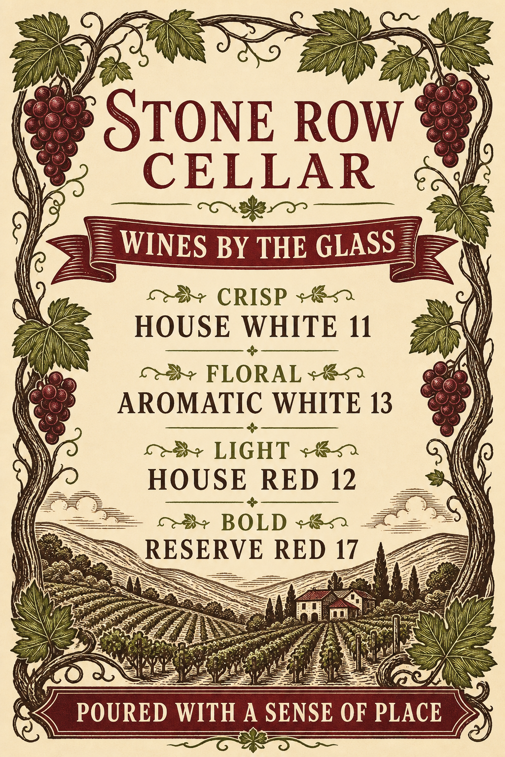 Rustic Vineyard Wine Menu menu template