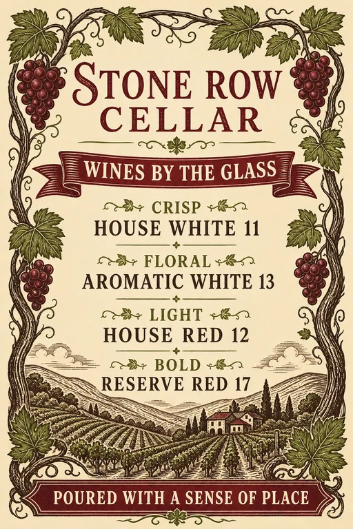 Rustic Vineyard Wine Menu template