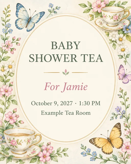 Butterfly Tea: Baby Shower Invitations example