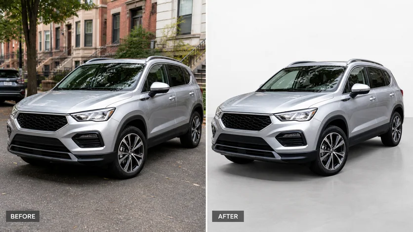 Car Listing Background: AI-generated before and after background editing example