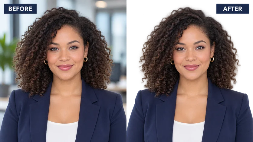 Headshot Cutout: AI-generated before and after background editing example