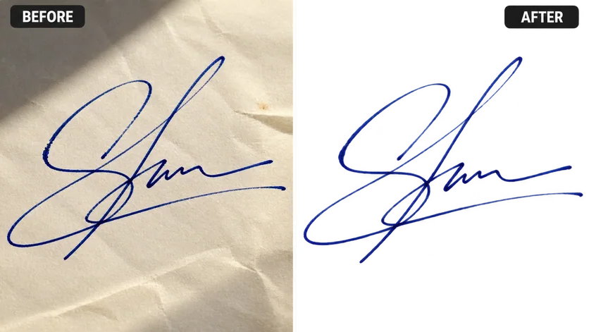 Signature Cutout: AI-generated before and after background editing example