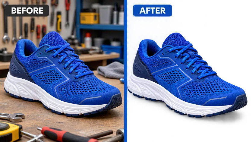 Product Cutout: AI-generated before and after background editing example