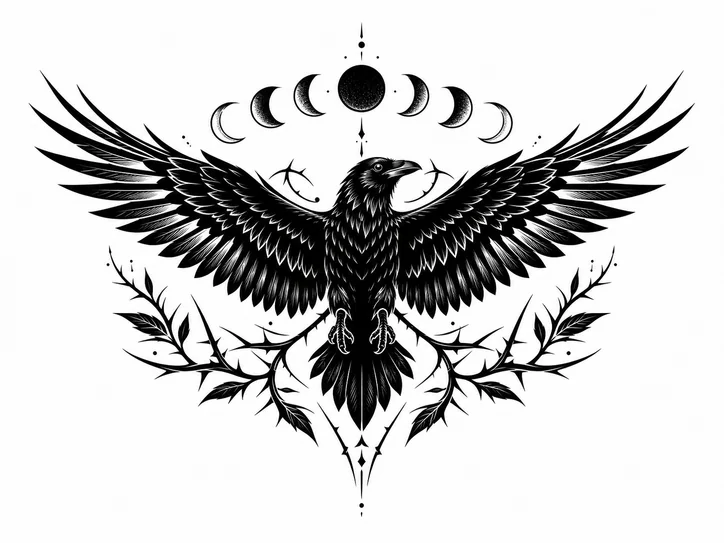 Blackwork Raven Chest Stencil template