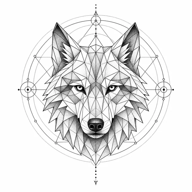 Geometric Wolf Shoulder Tattoo template