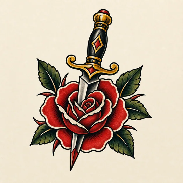 Old School Dagger Tattoo template