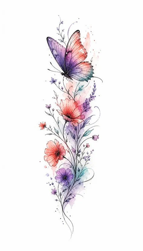 Watercolor Butterfly Rib Tattoo template