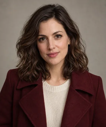 Original reference portrait of the human partner in a burgundy coat